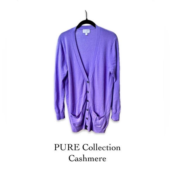 Pure Collection Sweaters - Pure Collection 100% Cashmere Lavender Long Cardigan Pockets Size 12 Buttons